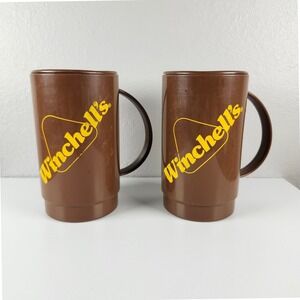 Winchell's Donut House Travel Mug Set Brown Vintage Plastic Retro
